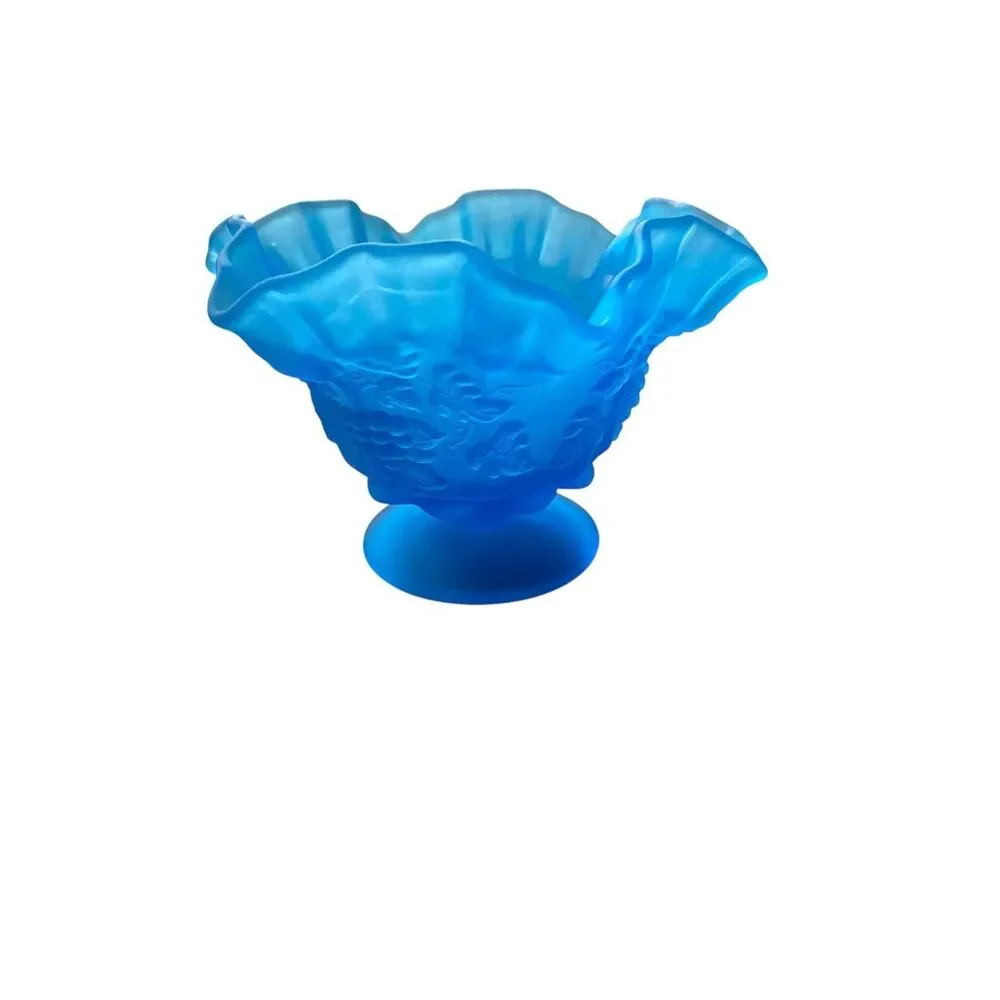 Westmoreland Blue Mist Satin Glass Pedestal Candy Dish / Bowl, Grapes Motif 1960